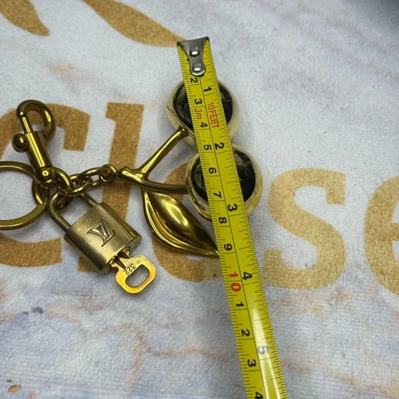 Louis Vuitton Authentic Padlock & Key with Gold Cherry Charm Keychain #322 - Picture 16 of 16
